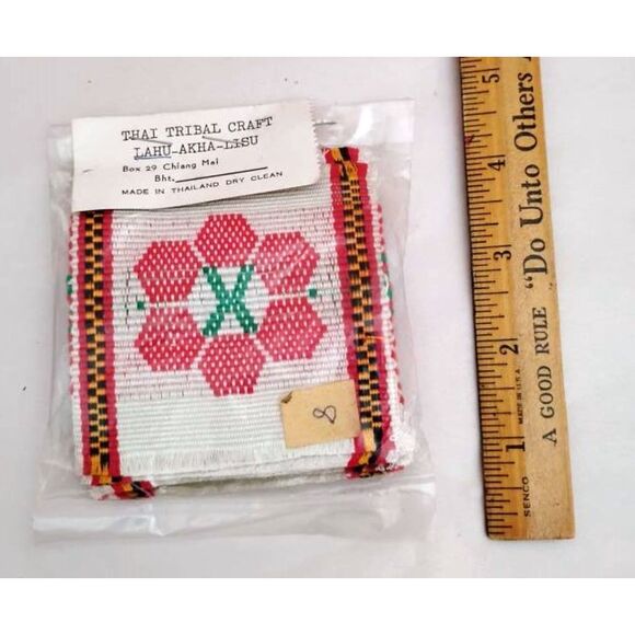 Vintage Thai Tribal Coasters, Lisu Akha Lahu Handwoven Textile, NOS - Picture 1 of 3